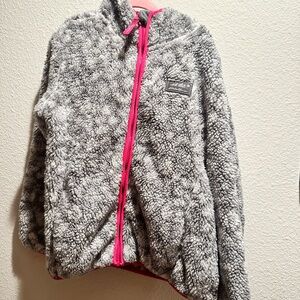 Eddie Bauer Gray and Pink Puffer Jacket with Stand-Up Collar